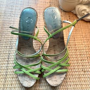 Guess cork & green patent heels